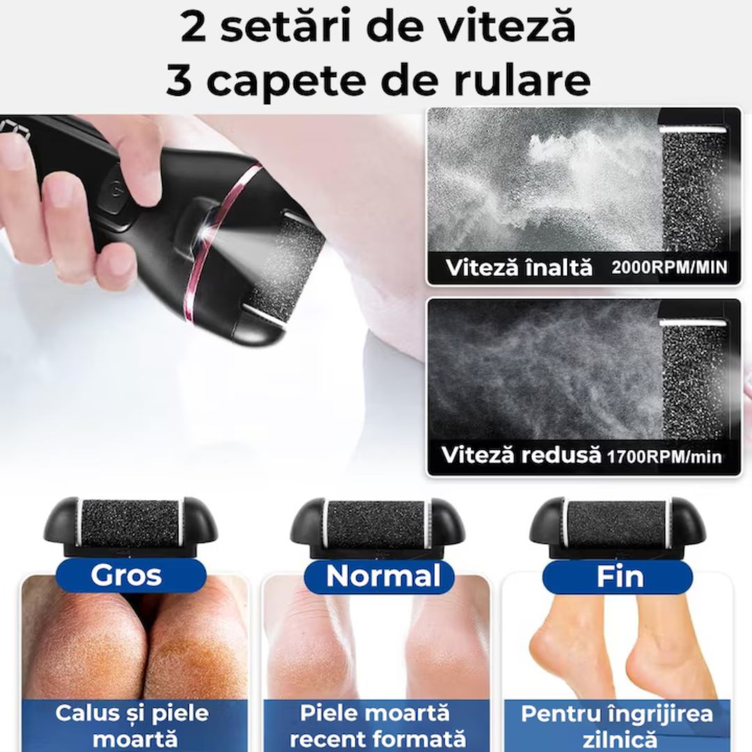 Pilă electrică pentru picioare – îndepărtare rapidă a pielii aspre și a calusurilor, set complet de pedichiură