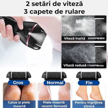 Pilă electrică pentru picioare – îndepărtare rapidă a pielii aspre și a calusurilor, set complet de pedichiură