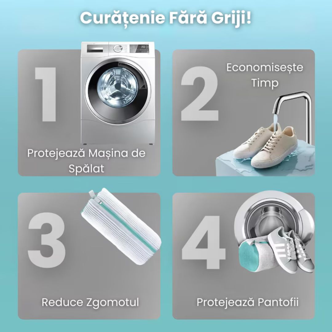 Set 1+1 Saci pentru Spălat Pantofi – Material Moale si Rezistent la Deformare, Protejeaza Incaltamintea si Masina