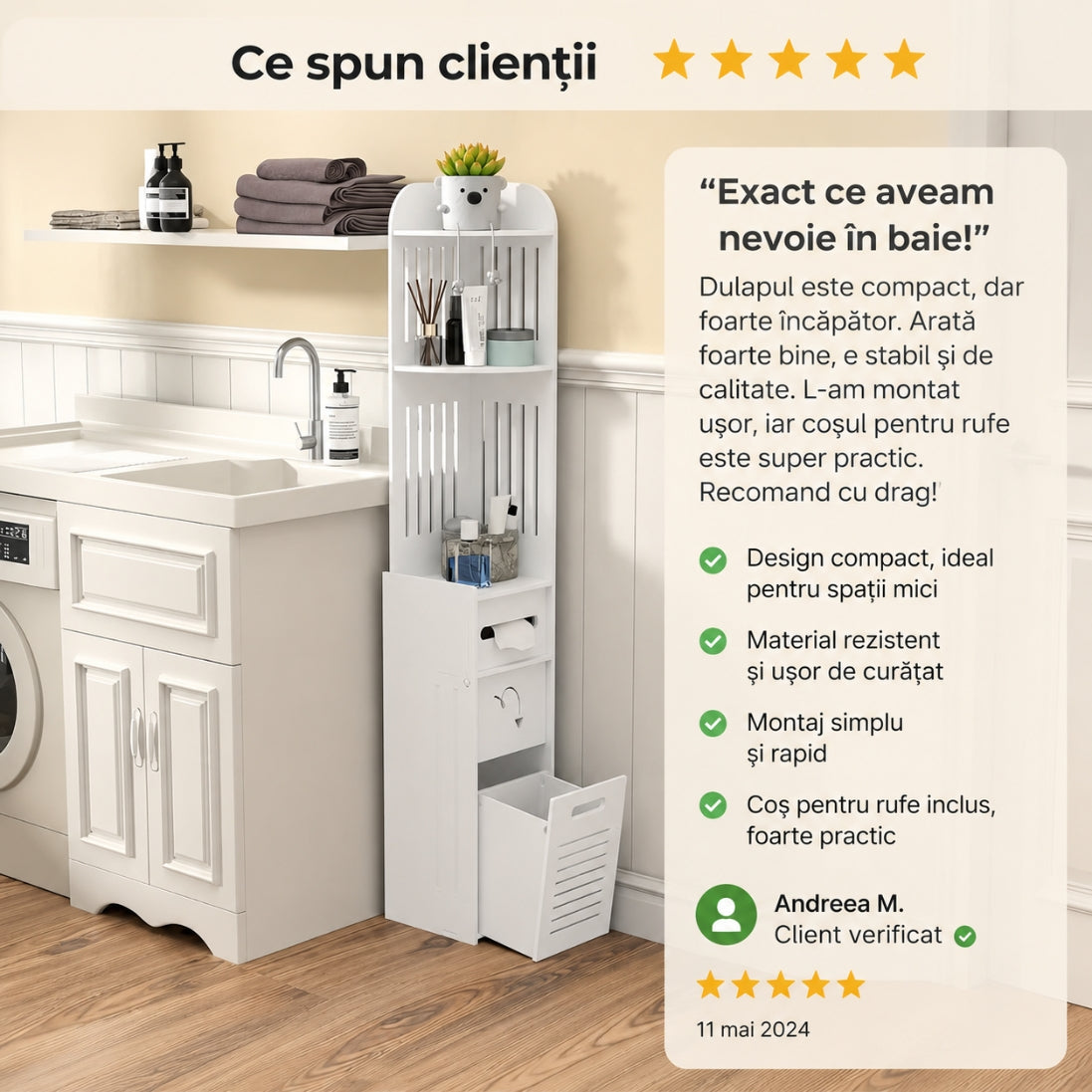 Dulap Pentru Casa MDF cu 6 Rafturi și Coș  – Organizare Inteligentă pentru Spații Mici 120x20x20