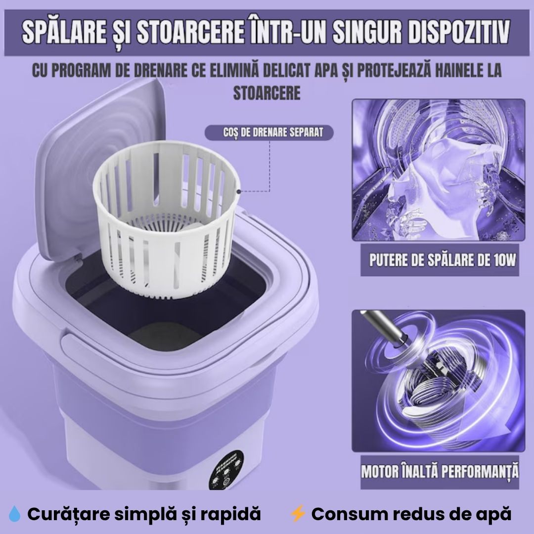 Mini Mașină de Spălat Portabilă 9L – Curățenie Rapidă Oriunde, Oricând!