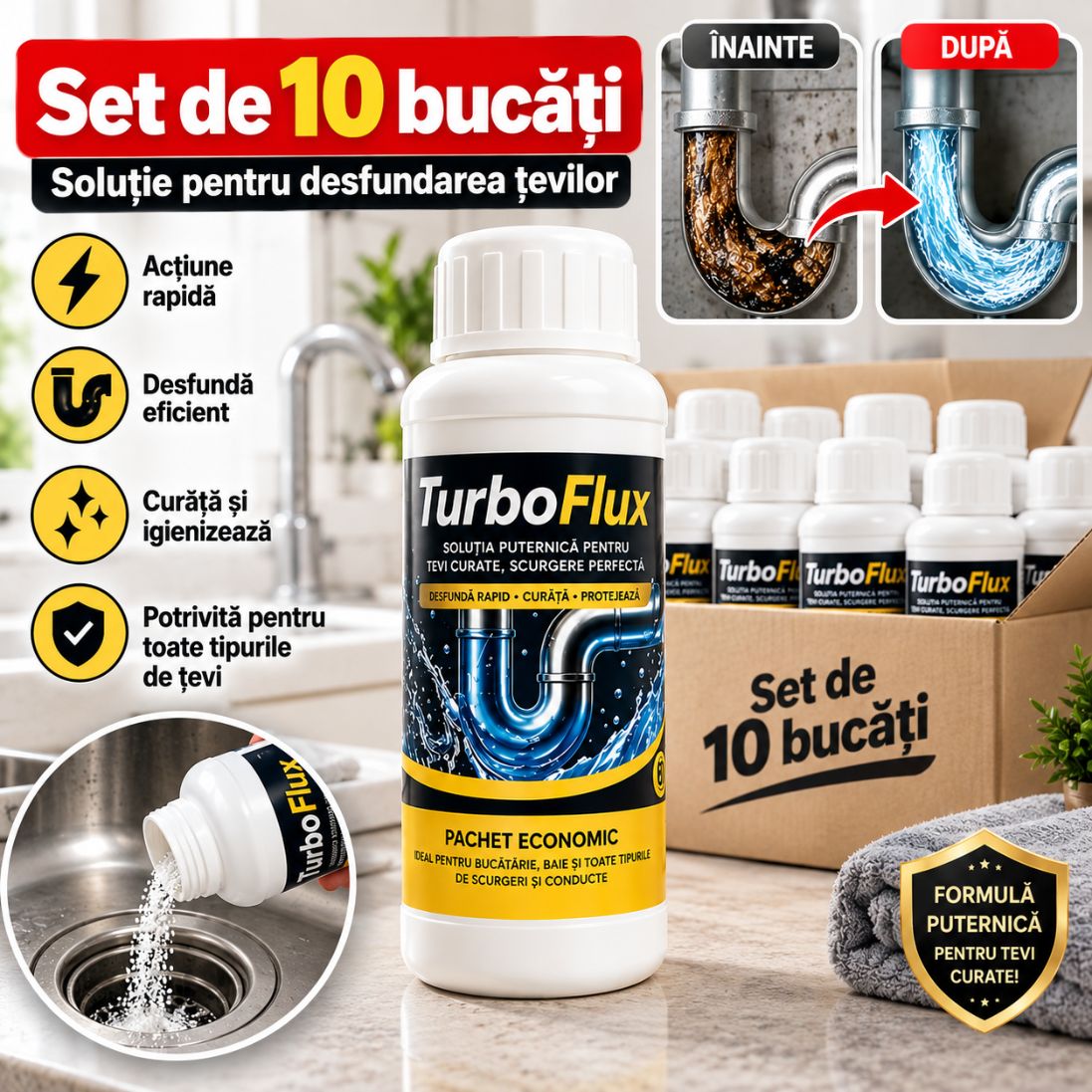 Set 10 Soluții pentru Desfundarea Țevilor – Curățare Rapidă și Eficientă