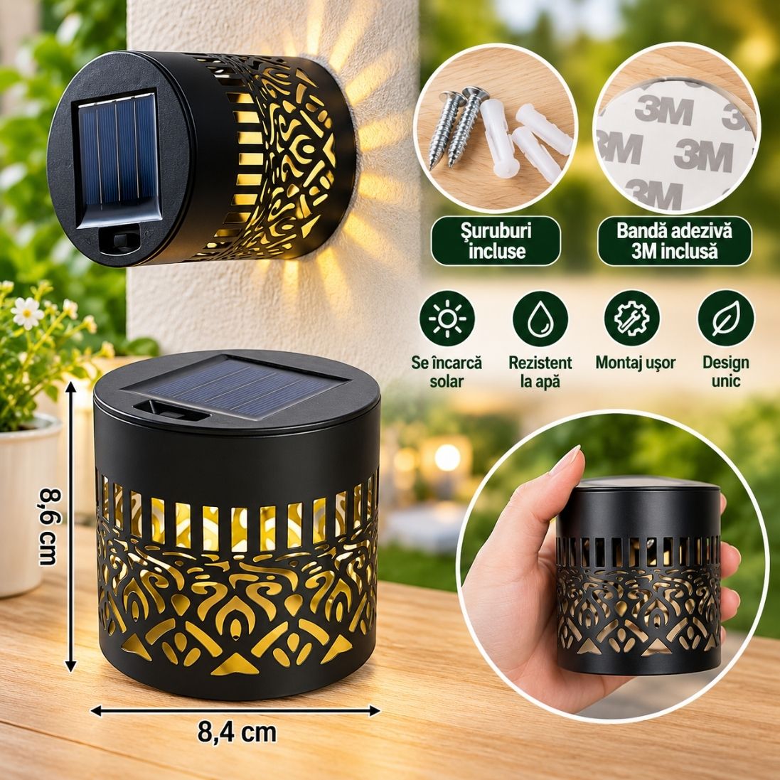 Set 6 Lămpi Solare de Perete – Design Mandala, Lumină Caldă și Decorativă