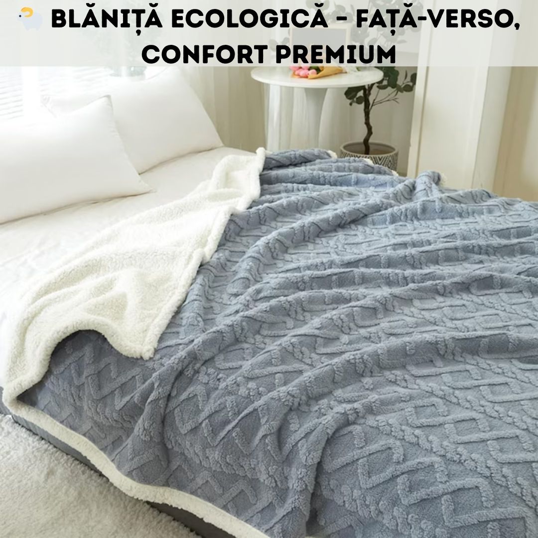 Pătură Cocolino Groasă Dublă, Super Soft, Tip Tricotaj, cu Blăniță - 200 x 230 cm
