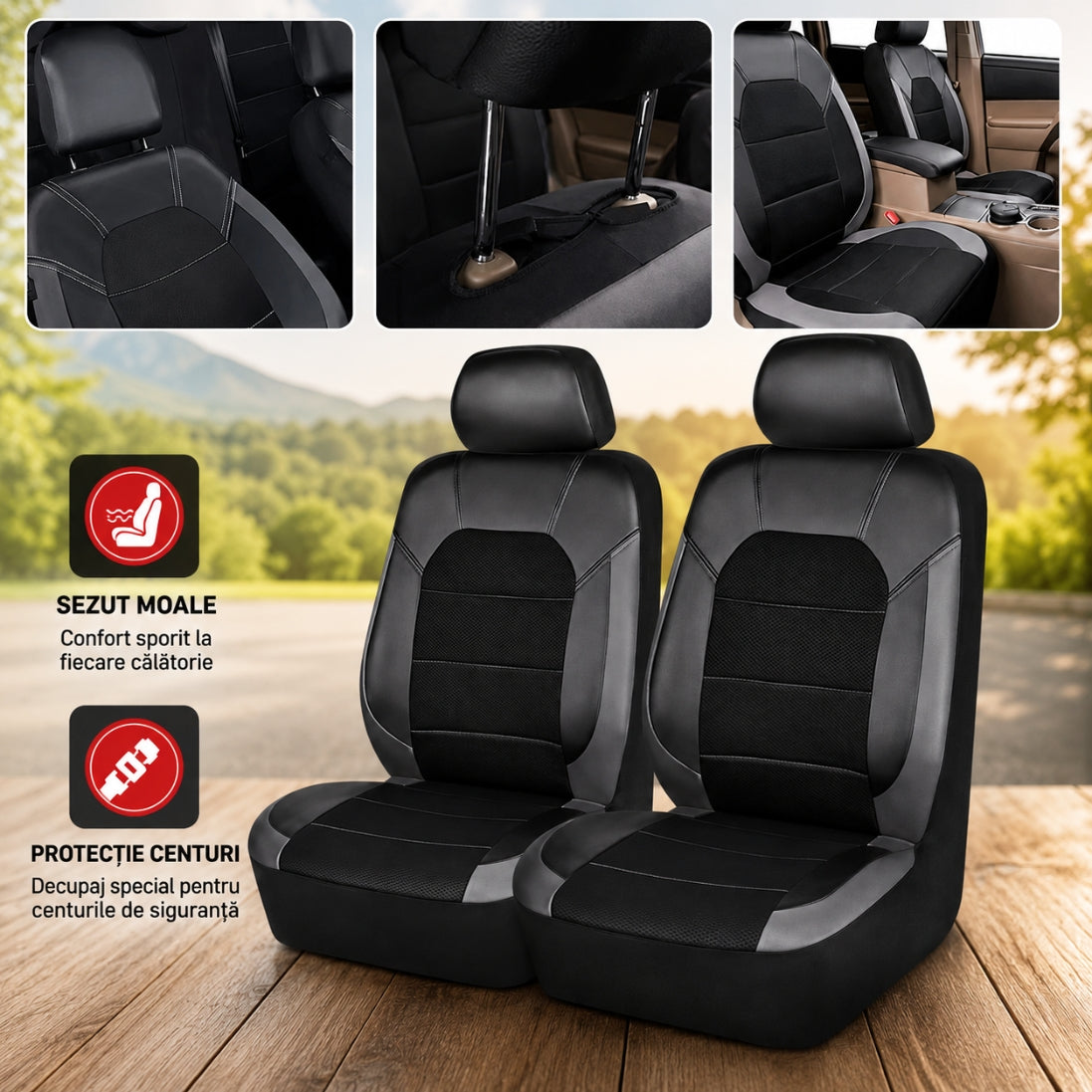 Set Huse Universale pentru Scaune Auto – Sezut Moale și Protecție pentru Centuri