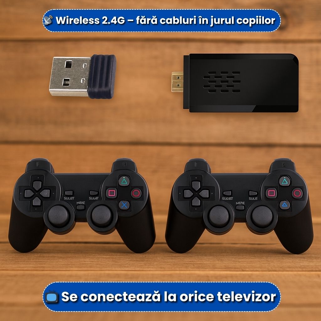 Consolă Retro 64GB cu 20.000 Jocuri + 2 Controllere Wireless – Cadeau Perfect de Crăciun