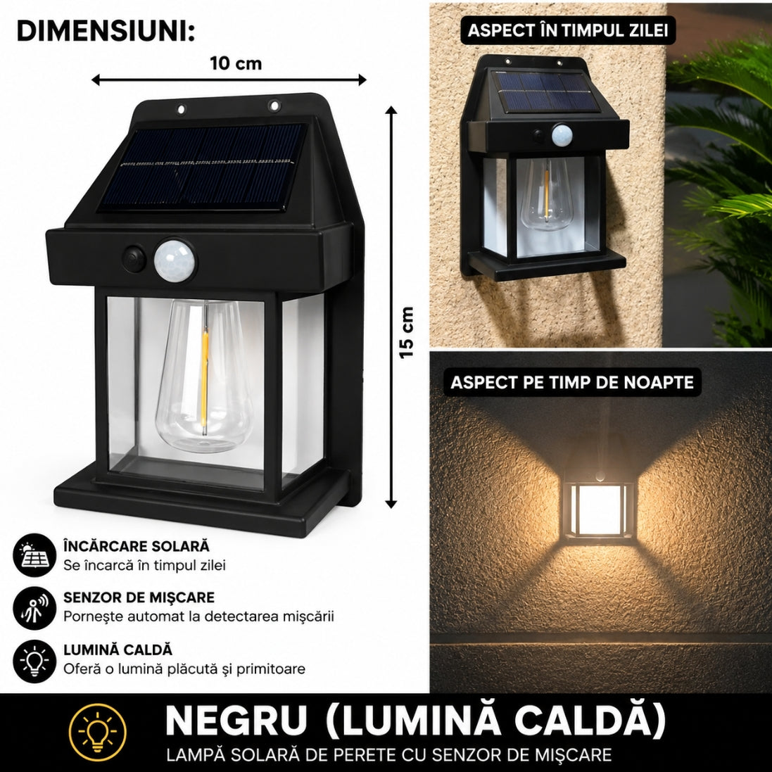 Set 5 Lămpi Solare Tip Felinar cu Senzor de Mișcare – Iluminare LED pentru Exterior