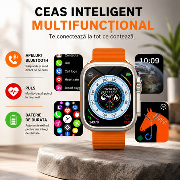 Pachet Ceas Inteligent + Căști Wireless – 7 Curele Cadou, Multiple Funcții, Compatibil cu Orice Telefon