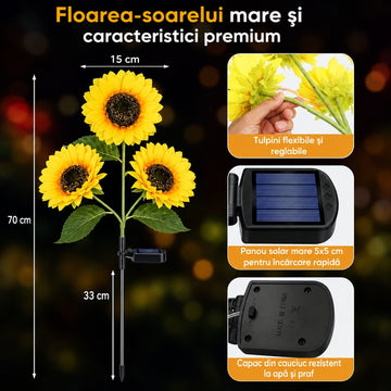 Flori Solare Tip Floarea-Soarelui 70 cm – Iluminare Automată, Rezistente la Ploaie