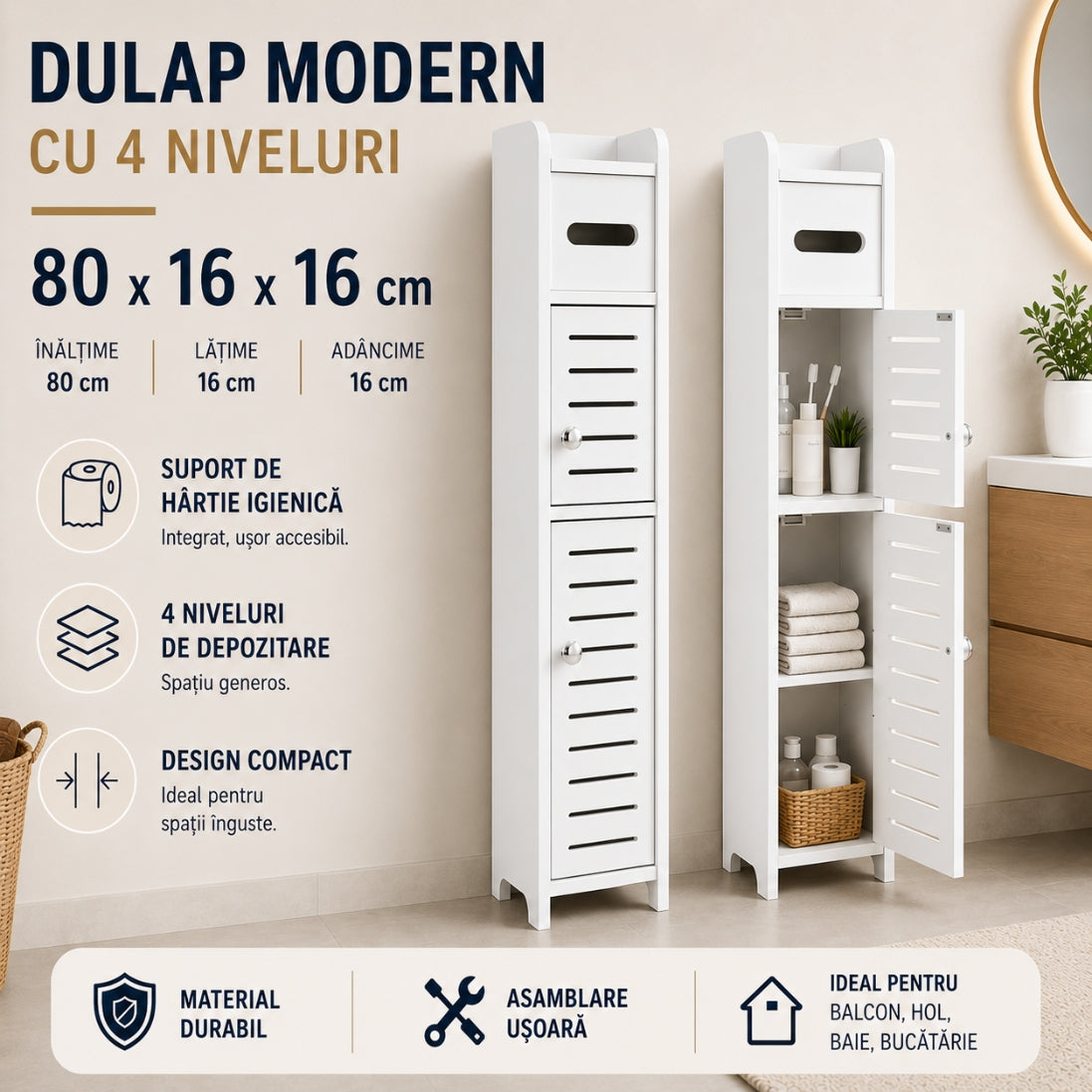 Dulap Îngust cu 4 Niveluri – Soluția Perfectă pentru Spații Mici!