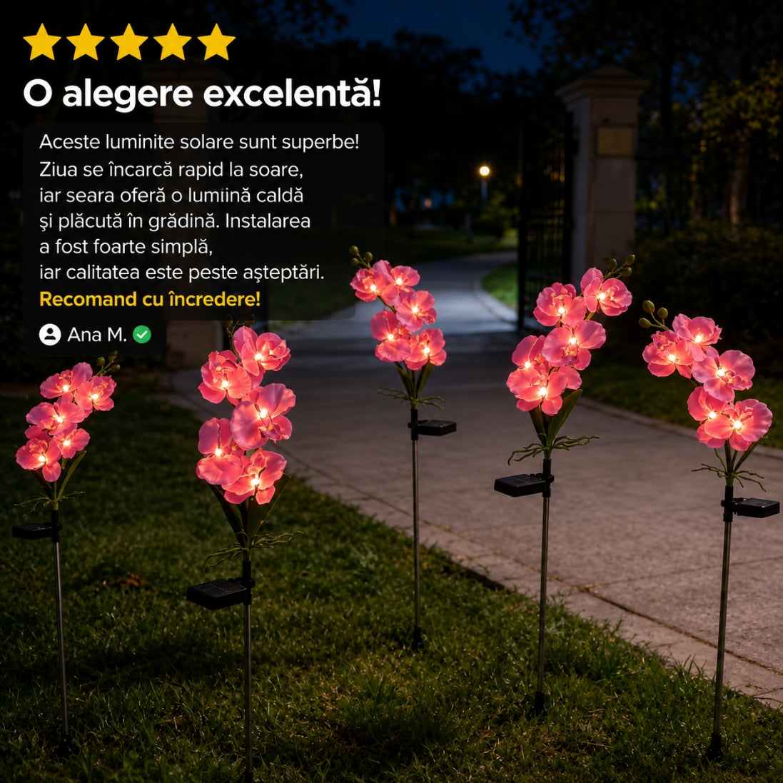 Orhidei Solare Decorative 70CM – Iluminare Elegantă pentru Grădina Ta