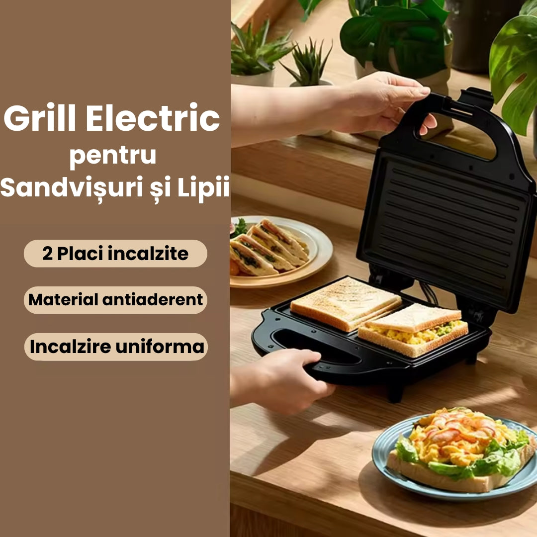 Sandwich Maker Electric –  Putere 750W, Plăci Antiaderente