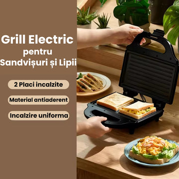 Sandwich Maker Electric –  Putere 750W, Plăci Antiaderente