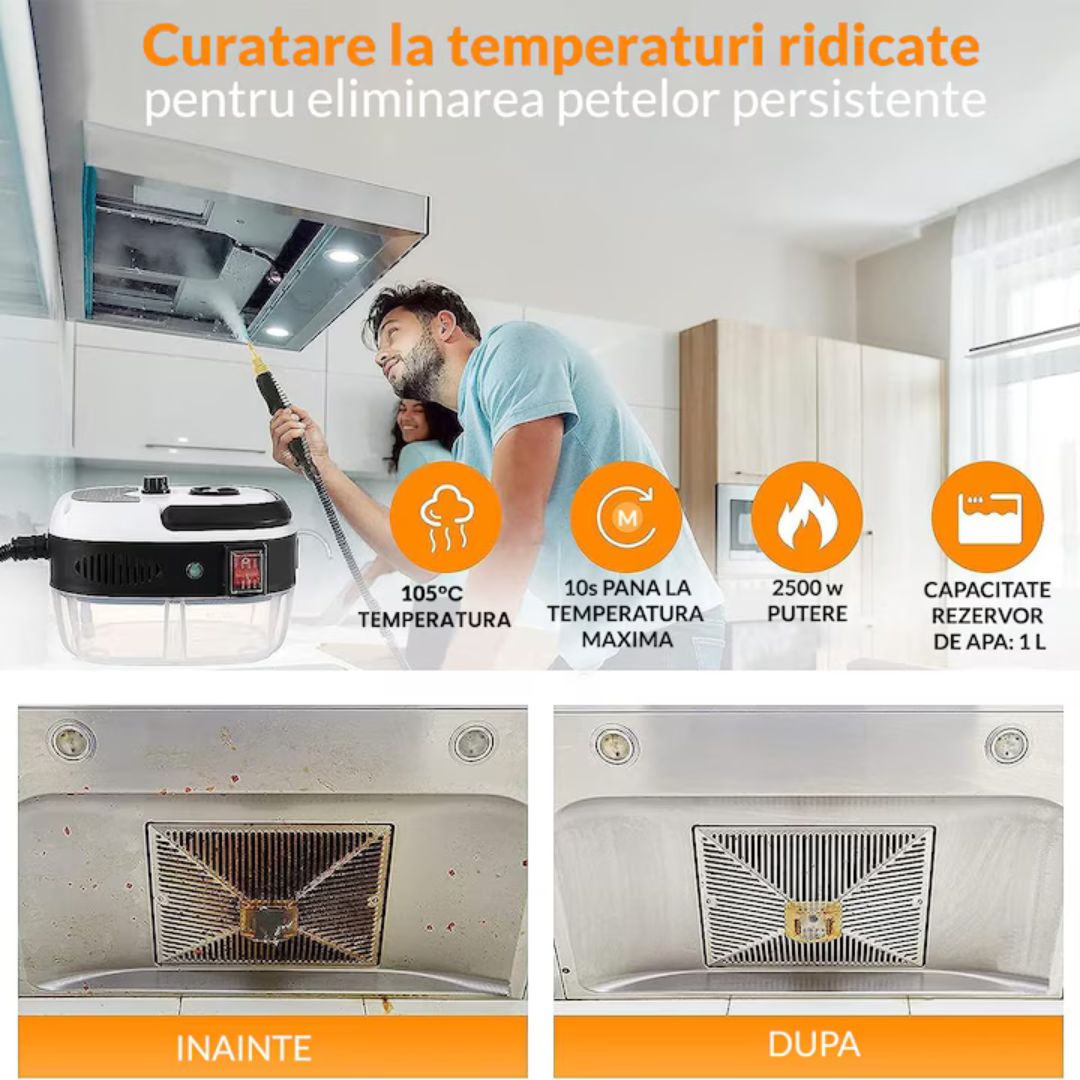 Aparat de Curățat cu Abur 2500W – Igienizare, Degresare, Rezervor 1L și Accesorii Multiple