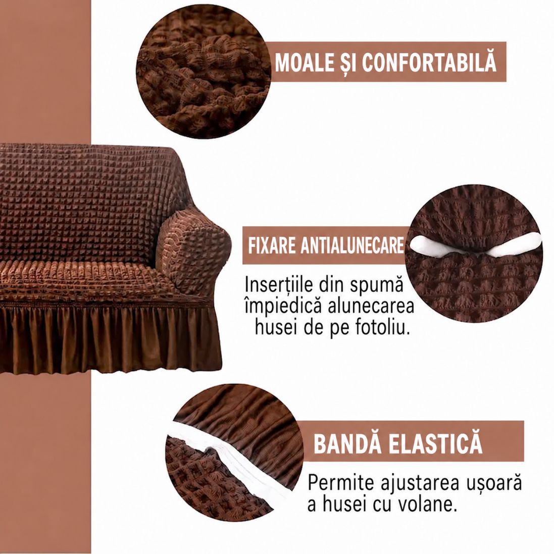 Huse pentru Fotolii cu Textură Creponată și Volane – 2 Bucăți la Preț de Una