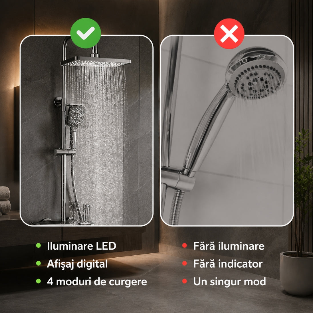 Set Duș Modern Digital cu Iluminare LED și Afișaj al Temperaturii – Design Modern, Confort Maxim