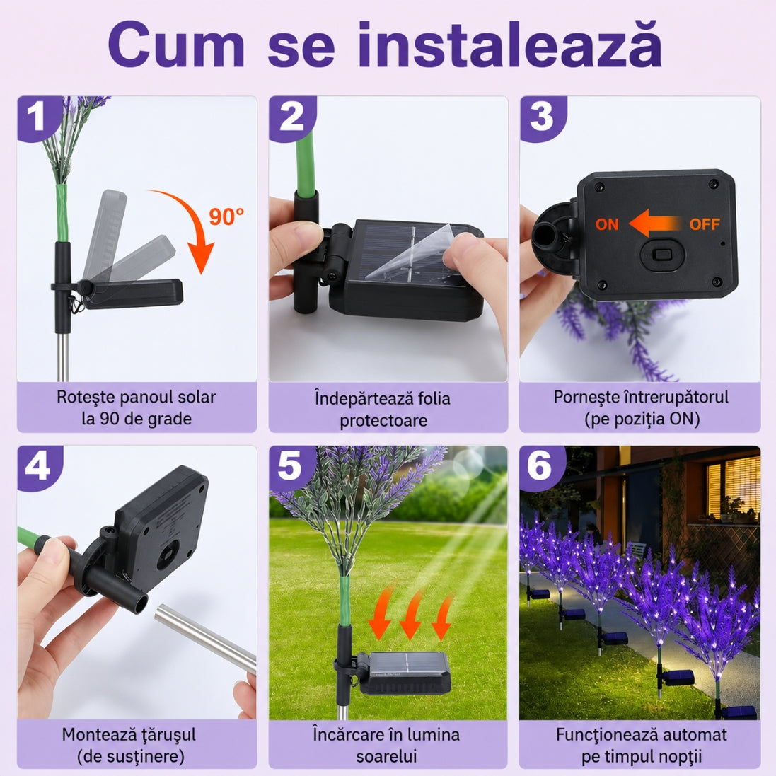 Flori Lavanda Solare LED pentru Grădină – Aspect Natural și Iluminare Automată