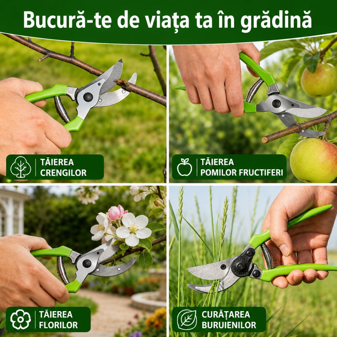 Set Profesional 3 Foarfece pentru Grădină – Tăieri Precise și Fără Efort!