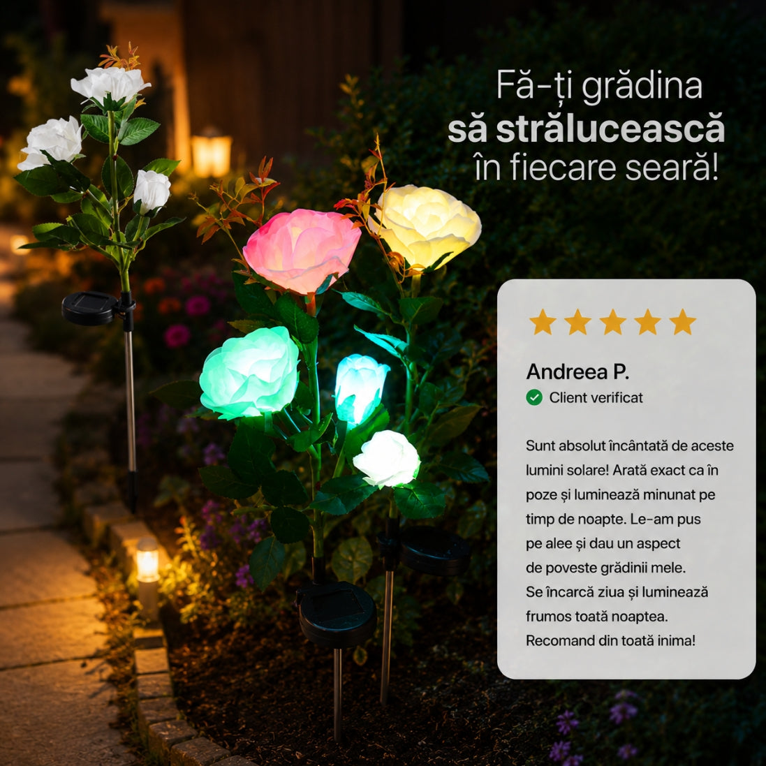 1+1 GRATIS! Trandafiri Solari LED – Eleganță și Lumină Magică pentru Grădina Ta