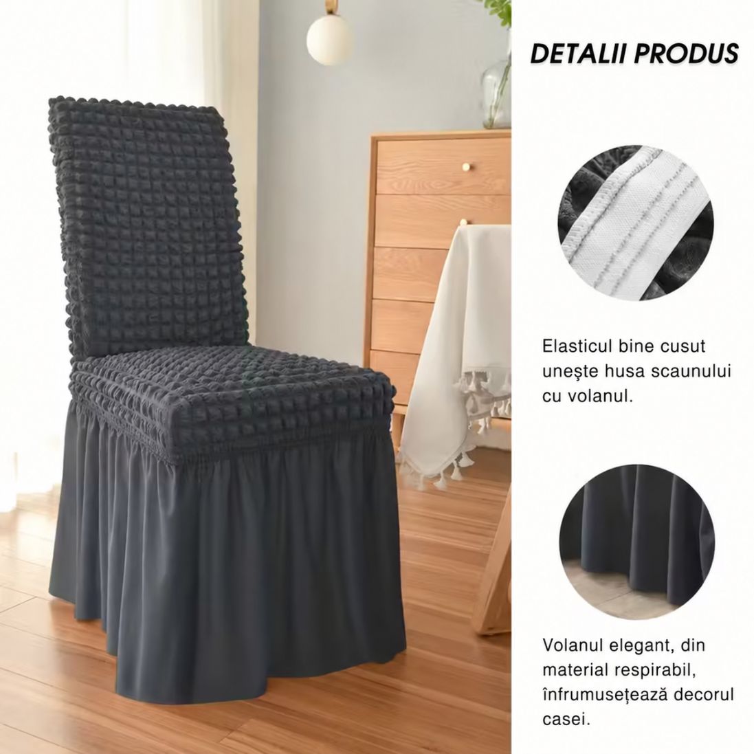 Set 6 Huse pentru Scaune cu Volănașe – Material Elastic, Ușor de Spălat