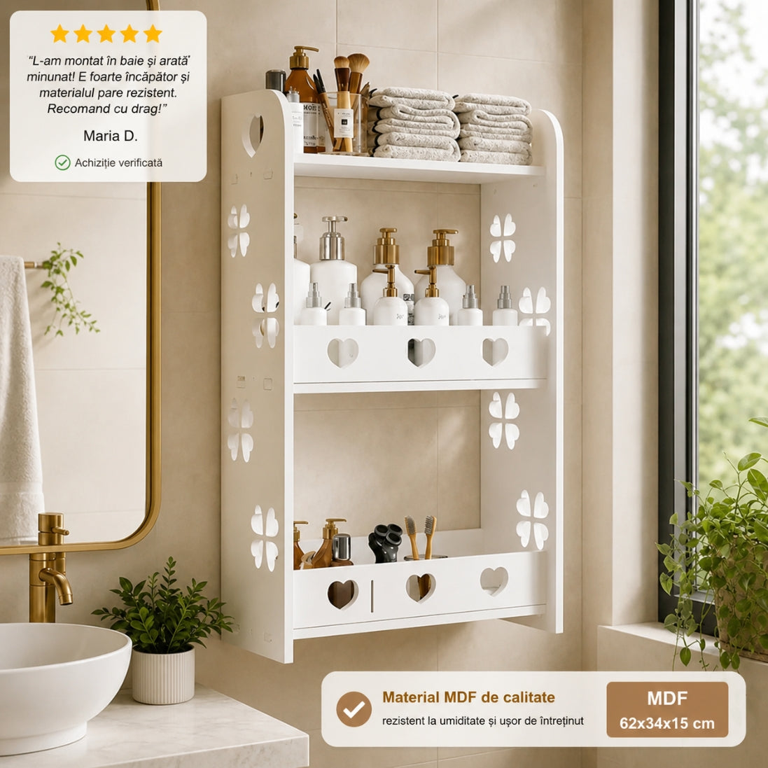 Raft de Perete din MDF 62 x 34 x 15 cm – Ideal pentru Depozitare și Decor