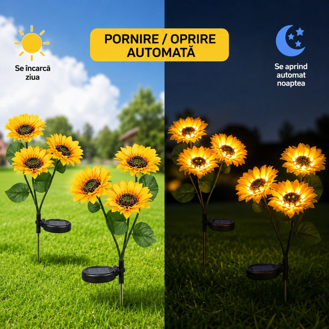 Flori Solare Tip Floarea-Soarelui 70 cm – Iluminare Automată, Rezistente la Ploaie