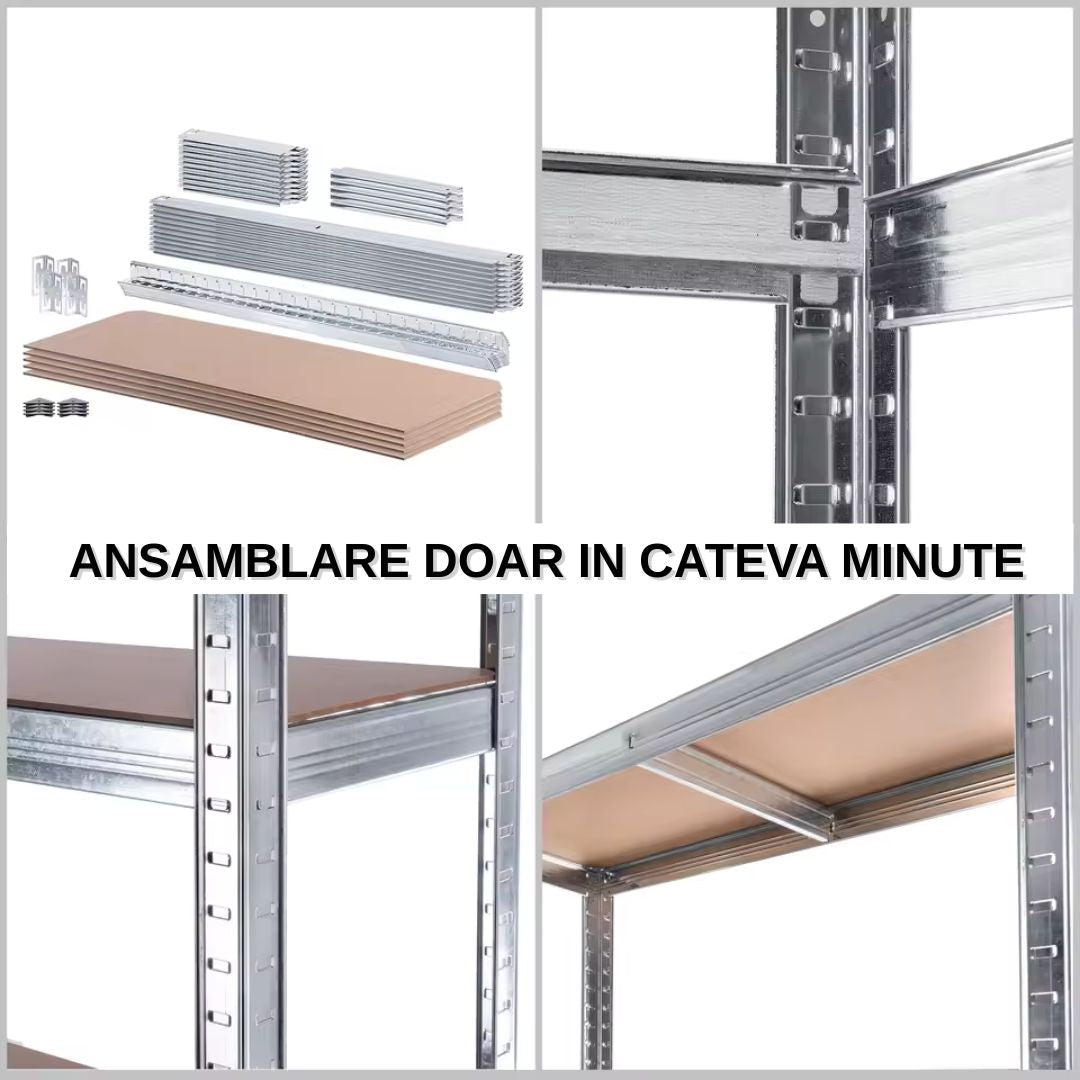 Raft Metalic de Depozitare – 5 Rafturi Reglabile, Montaj Fără Șuruburi, 180x90x40 cm