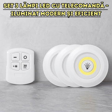 Set 3 Lămpi LED cu Telecomandă – Intensitate Reglabilă, Lipire Fără Urme, Iluminat Modern și Eficient