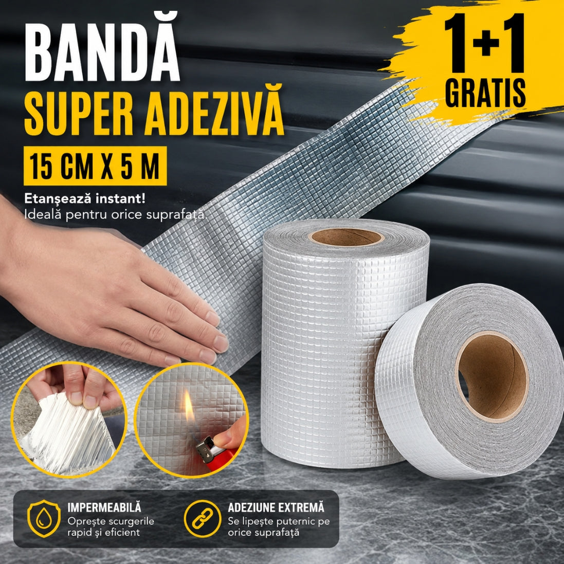 Bandă Super Adezivă Impermeabilă 15 cm x 5 m – Etanșare și Reparații Rapide