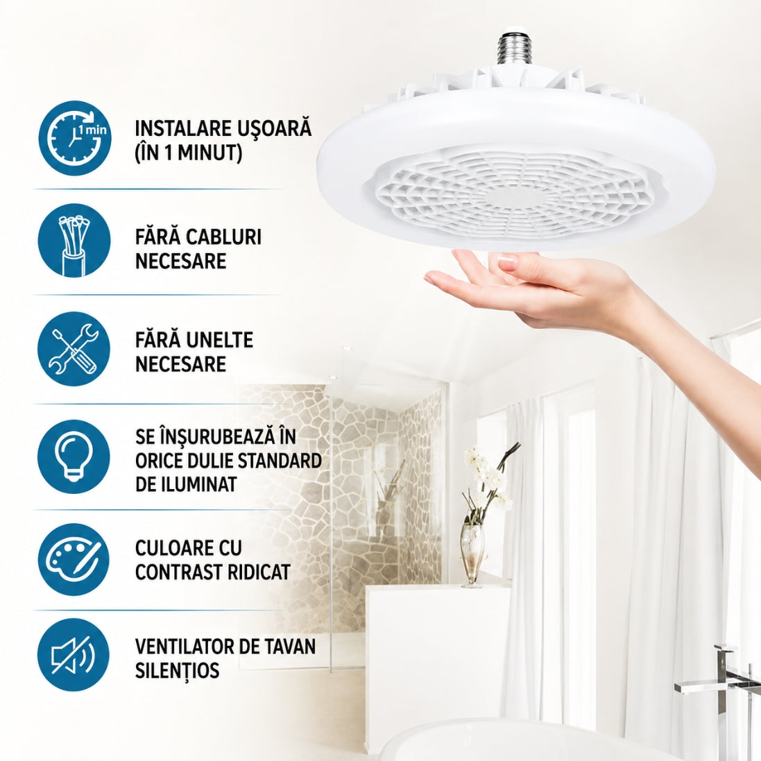 Ventilator de Tavan Stil Bec cu Iluminare LED – Telecomandă Inclusă și 3 Trepte de Viteză