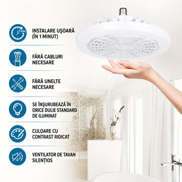 Ventilator de Tavan Stil Bec cu Iluminare LED – Telecomandă Inclusă și 3 Trepte de Viteză