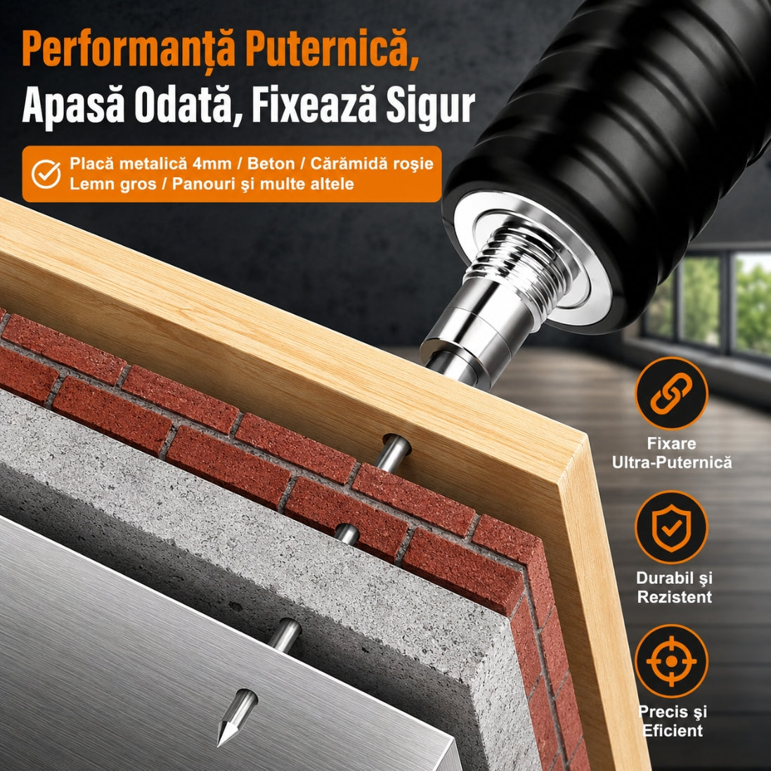 Pistol Pneumatic Profesional pentru Fixare în Orice Material – 75 Cuie Cadou