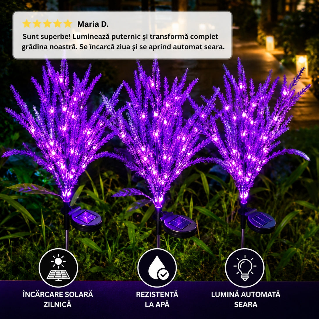 Flori Lavanda Solare LED pentru Grădină – Aspect Natural și Iluminare Automată