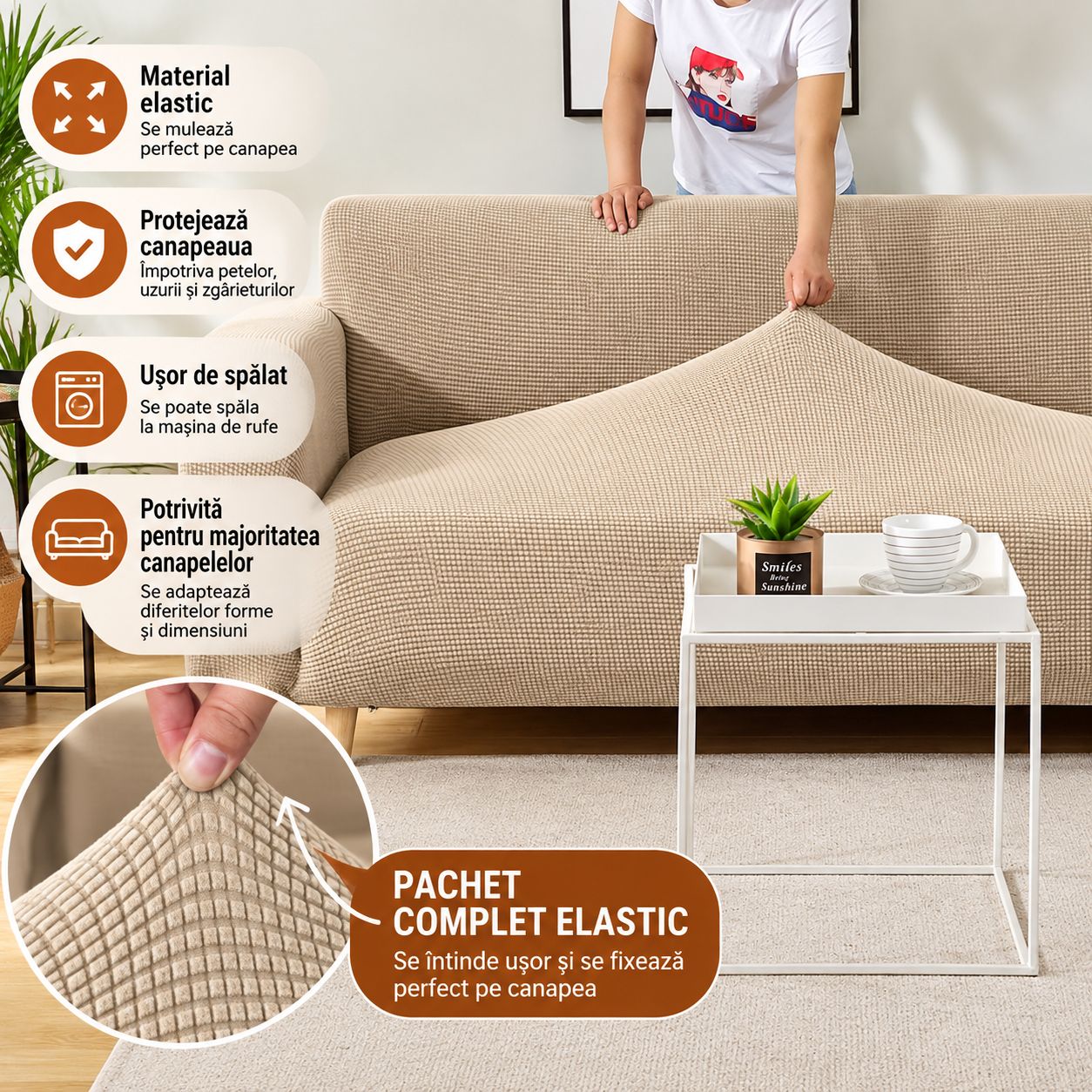 Husă Elastică Universală pentru Canapea – Protecție și Aspect Modern, Elastică, Rezistentă