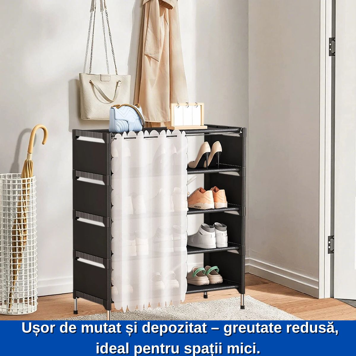 Raft Modern pentru Pantofi, 5 Niveluri Spațioase-Material Textil Respirabil, Ușor de Asamblat