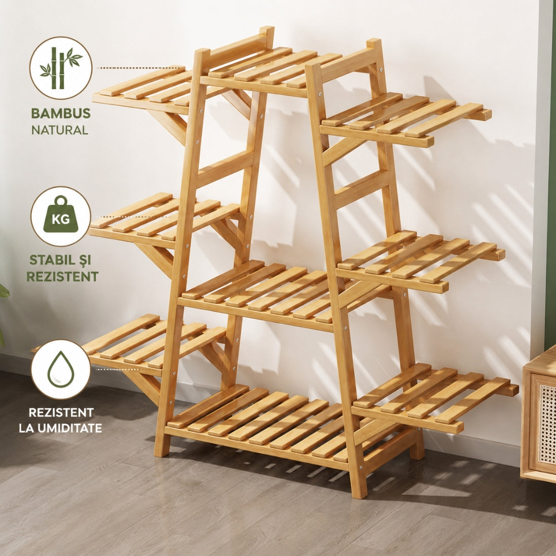 Suport pentru Plante din Bambus cu 9 Niveluri – Raft Elegant pentru Flori și Ghivece