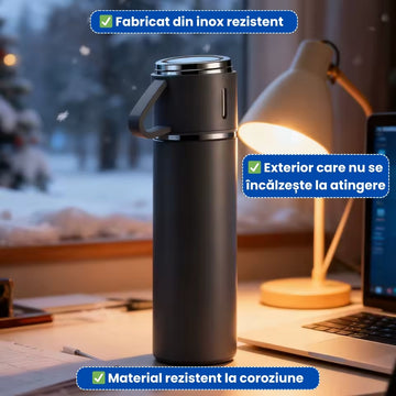 Termos din Inox rezistent - 500 ml cu 3 Căni Incluse