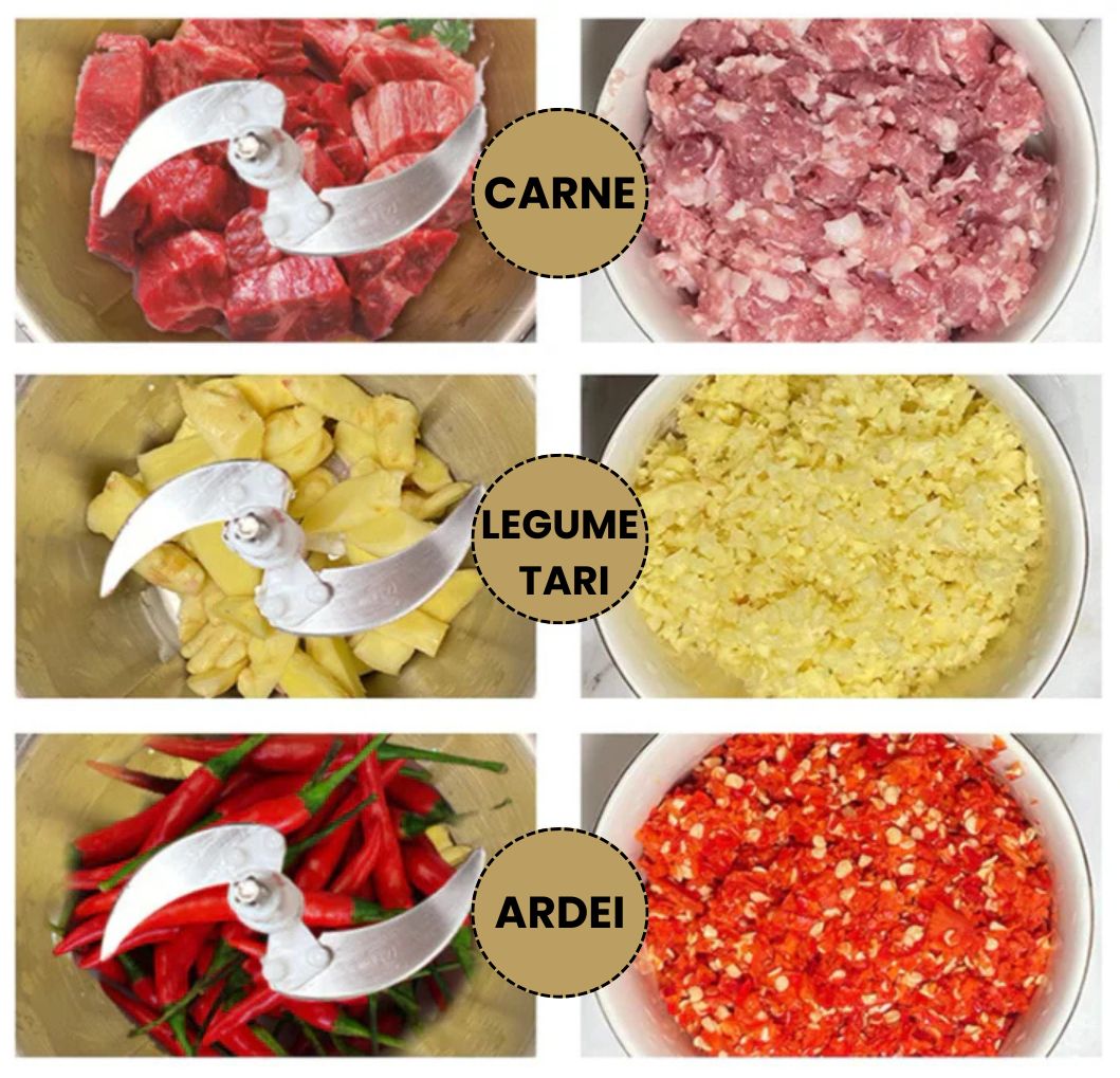 Tocător Profesional 1000W – Bol Inox 3L, 3 Viteze, Ultra Puternic, Lame Oțel Inoxidabil