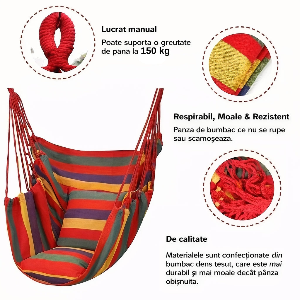 Hamac Tip Scaun din Bumbac – Confort Maxim cu 2 Perne Incluse