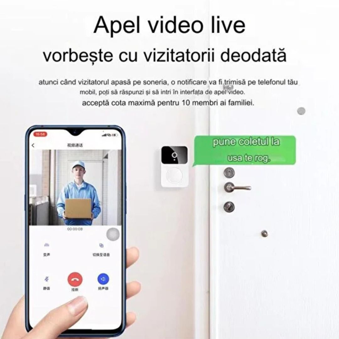 Sonerie Video Smart cu Cameră HD și Control pe Telefon