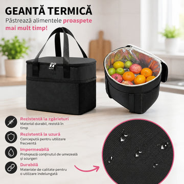 Geantă Termică pentru Prânz, Plajă și Picnic – Impermeabilă, 24 × 18 × 21 cm