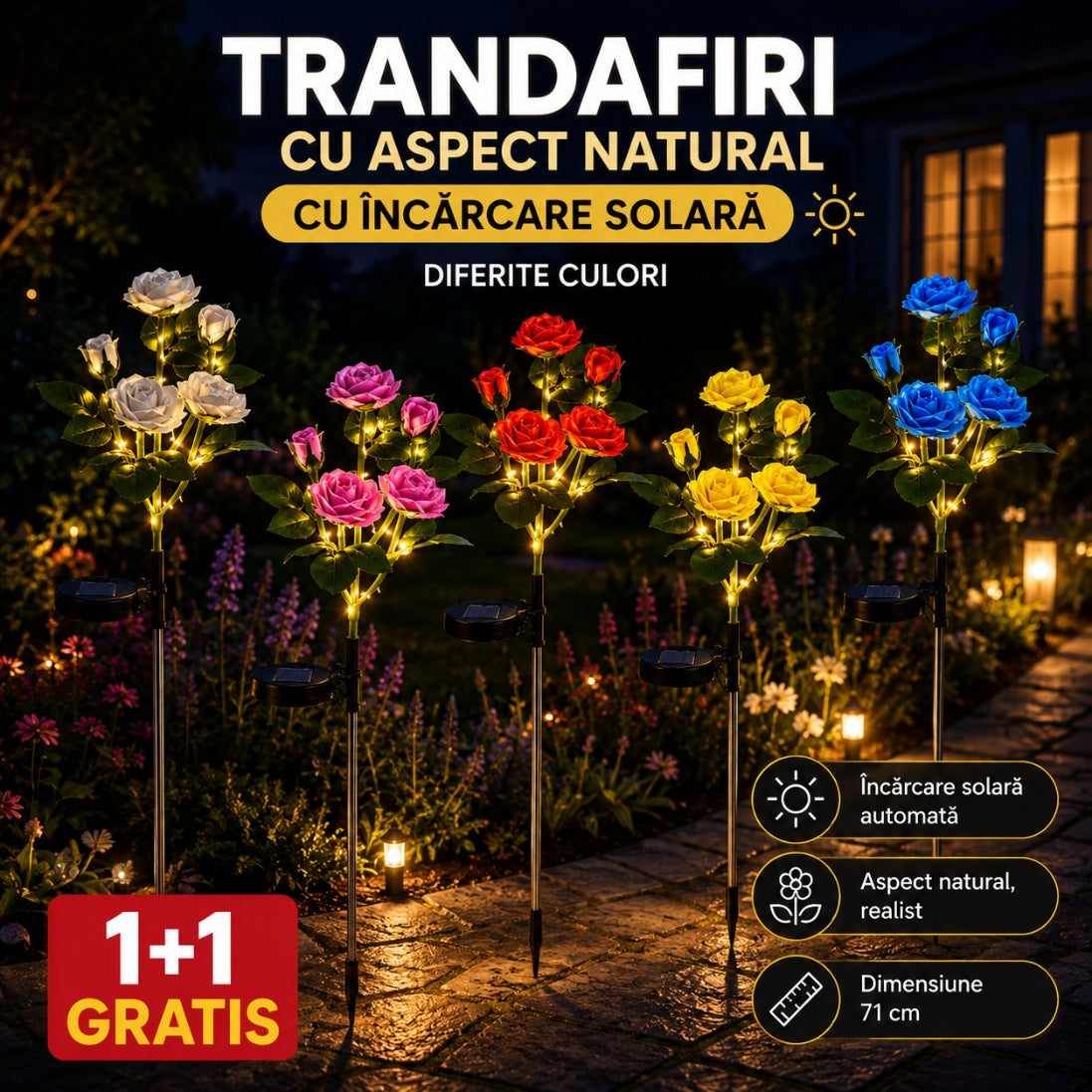 1+1 GRATIS! Trandafiri Solari LED – Eleganță și Lumină Magică pentru Grădina Ta