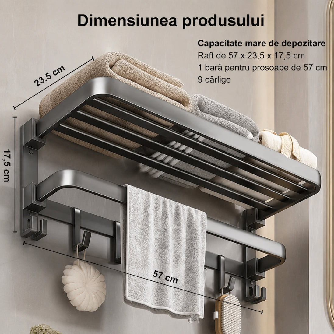 Suport Pliabil pentru Prosoape din Aluminiu Premium – Cu Cârlige și Ventuze