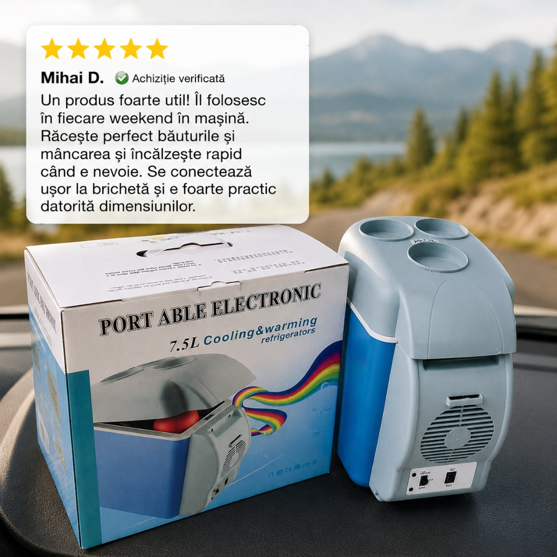 Frigider Auto Portabil 7.5L – Alimentare la Brichetă, Funcție Răcire și Încălzire