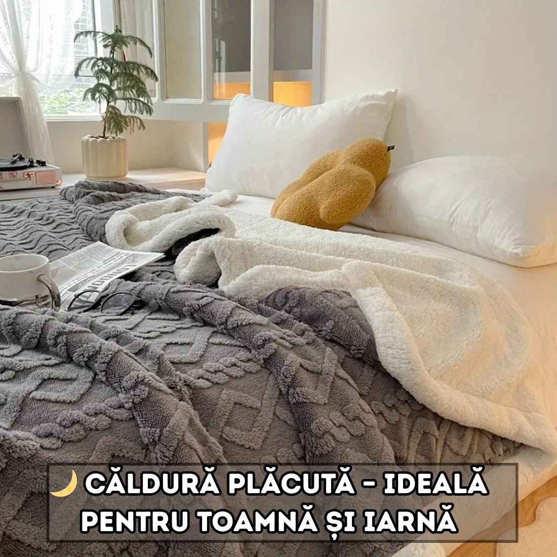 Pătură Cocolino Groasă Dublă, Super Soft, Tip Tricotaj, cu Blăniță - 200 x 230 cm