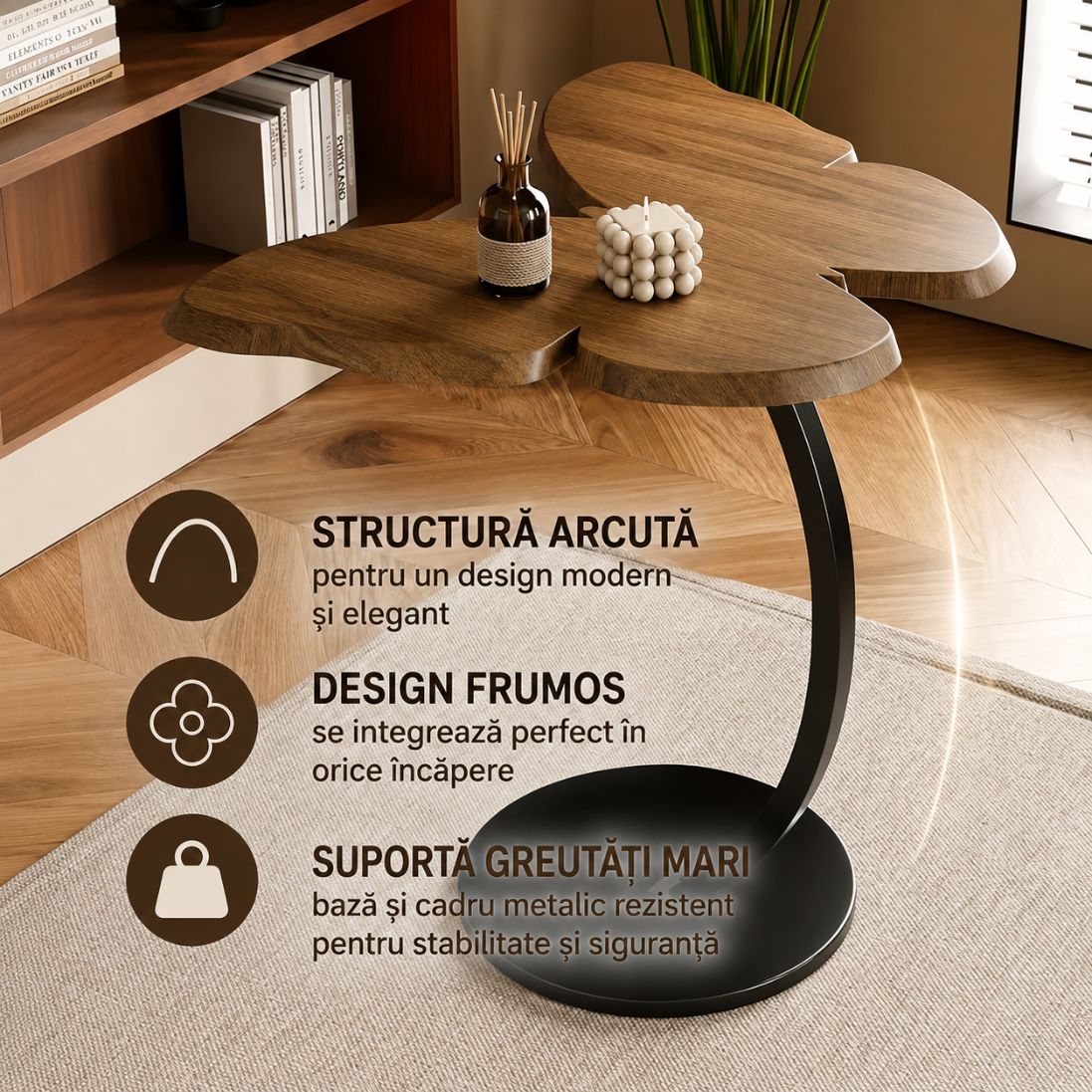 Măsuță Laterală Elegantă în Formă de Fluture – Design Modern cu Cadru Metalic