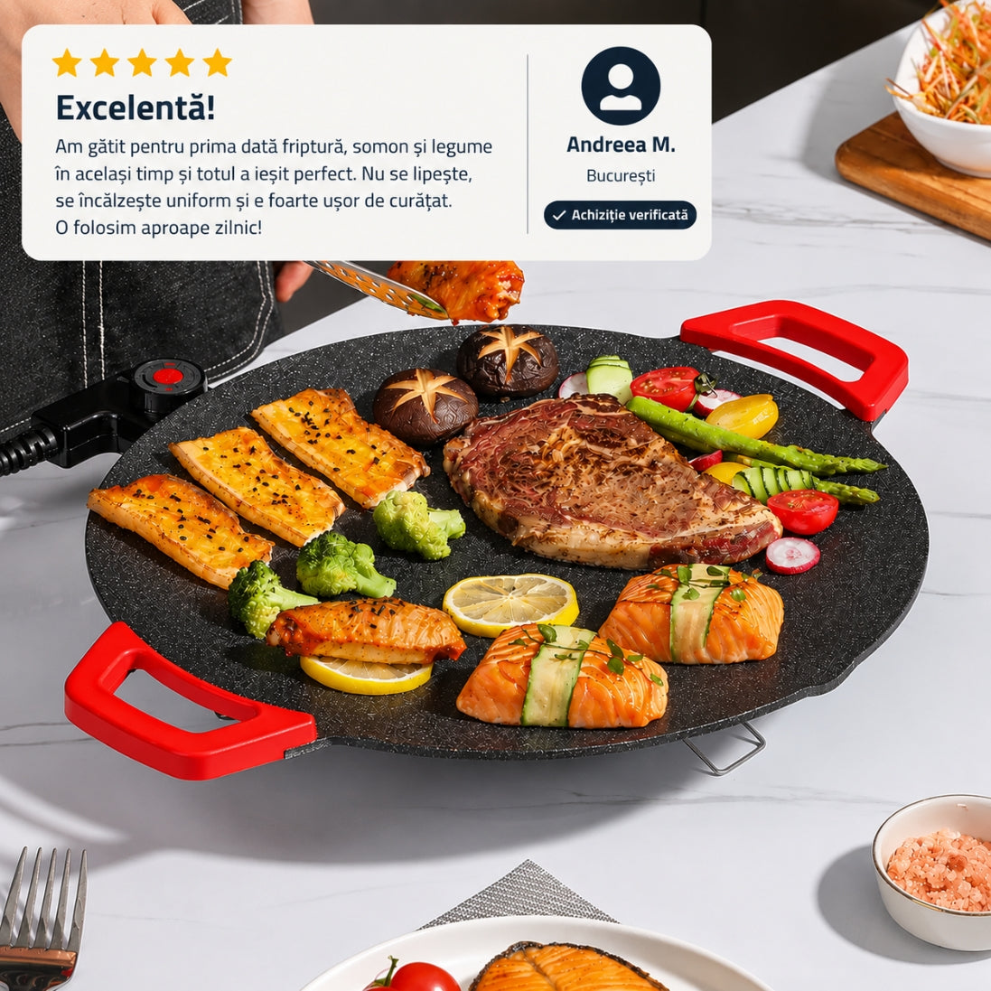 Plită Electrică Coreeană Multifuncțională 1800W, 36 cm – Gătire Rapidă și Uniformă
