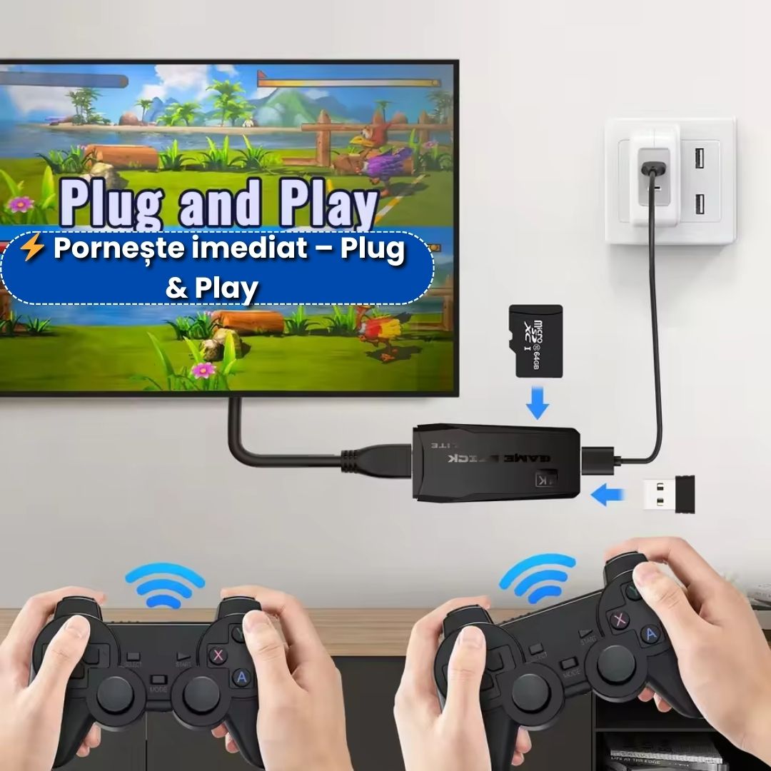 Consolă Retro 64GB cu 20.000 Jocuri + 2 Controllere Wireless – Cadeau Perfect de Crăciun