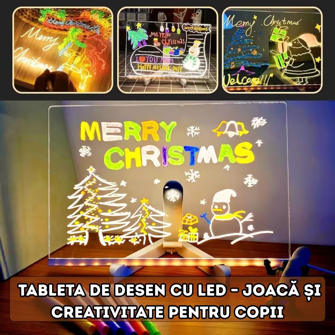 Super Tableta de scris si desenat pentru copii - 7 Culori, LED, USB