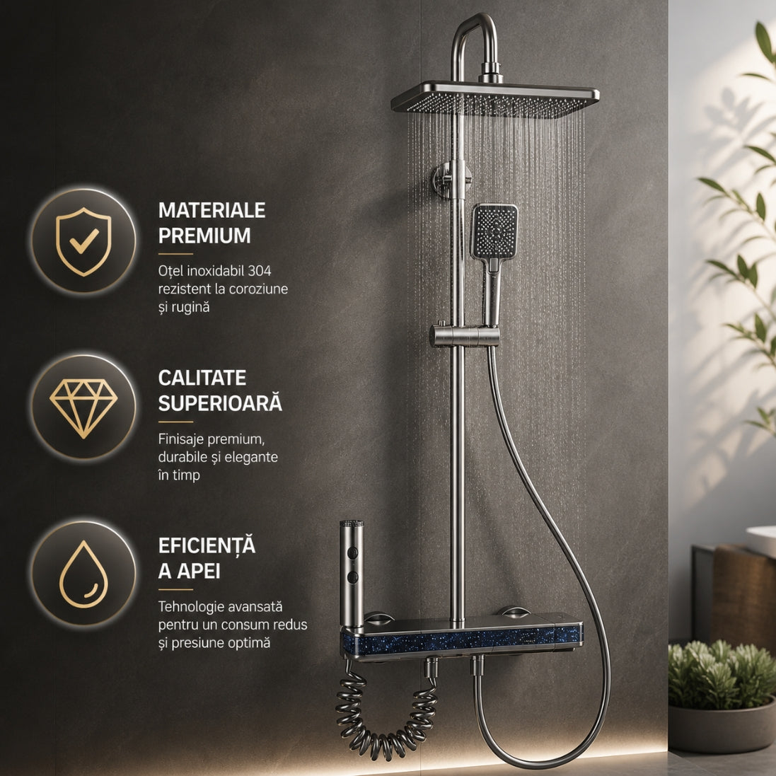 Set Duș Modern Digital cu Iluminare LED și Afișaj al Temperaturii – Design Modern, Confort Maxim